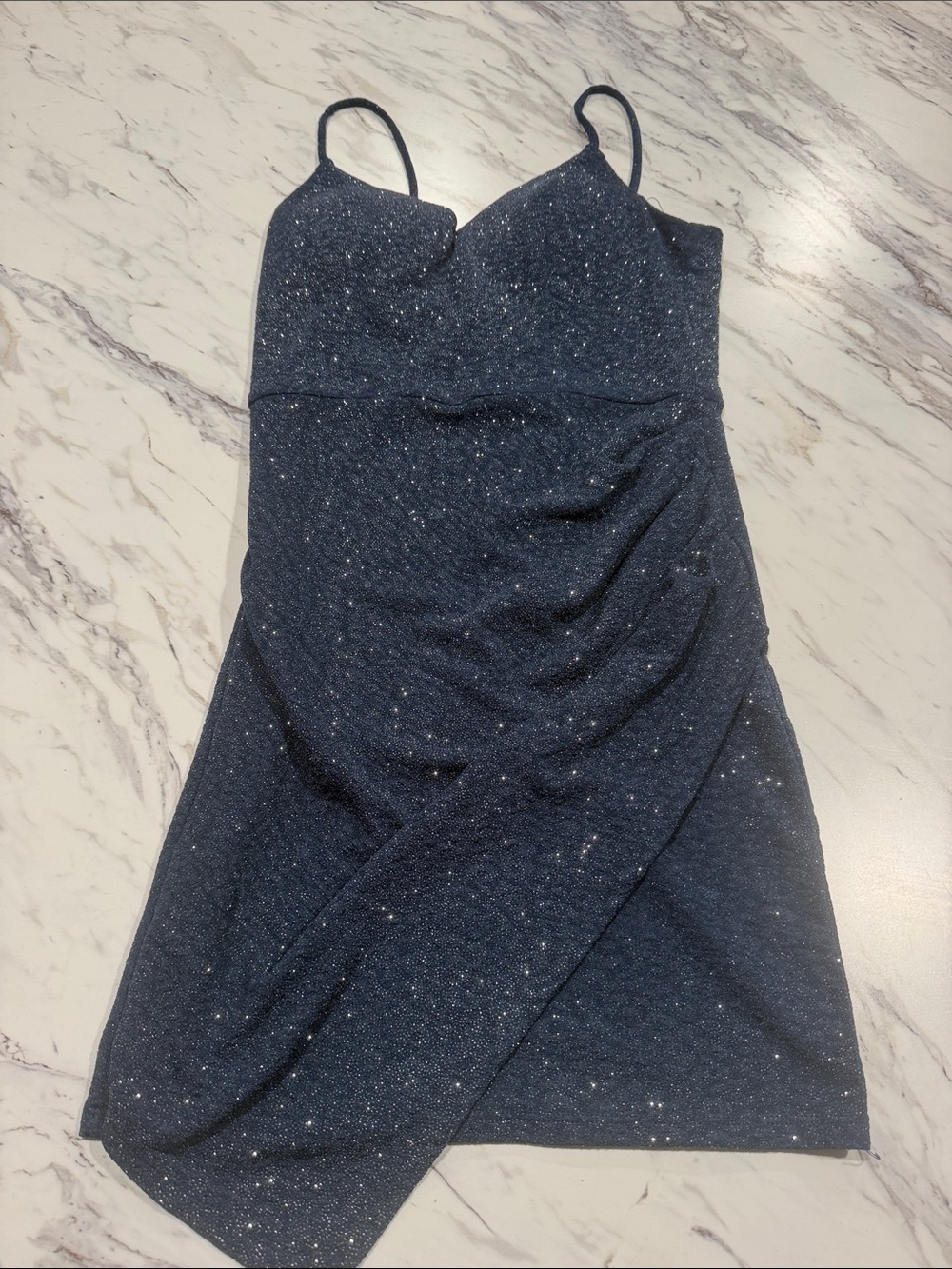 Crystal Doll Navy Glitter Spaghetti Strap Mini Dress